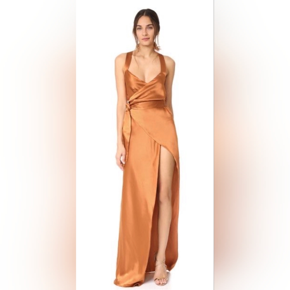 Elegant Wrap Satin Dress in Copper